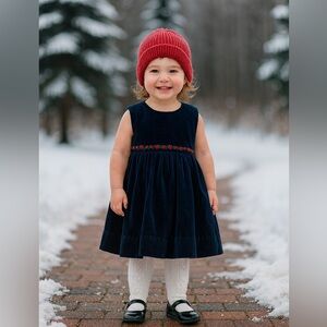 Sarah Louise England Velvet Flocked Knee Length Dress 3 Years 3T Navy Blue Red